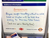 倫敦地鐵逃票就劇透星戰7結局　網友笑：人生最大威脅