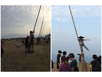搶孤?基隆環保復育公園「掃把救星」 少女爬高高抬腿拍照