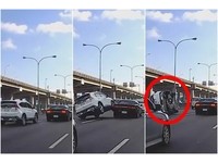 她開日系休旅車輕撞一下「唐老大肌肉車」!國道翻車GG了