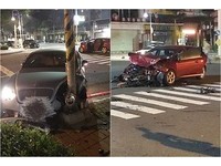 快訊/高雄暗夜巨響!Focus路口撞爆賓利「車頭削平」