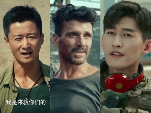 《战狼2》由吴京(左)自导自演,并找来法兰克葛里洛(中),张翰(右)