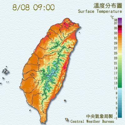 今日台北仍容易出現36、37度高溫，這樣的狀況預期會再持續1、2周。（圖／翻攝自中央氣象局）