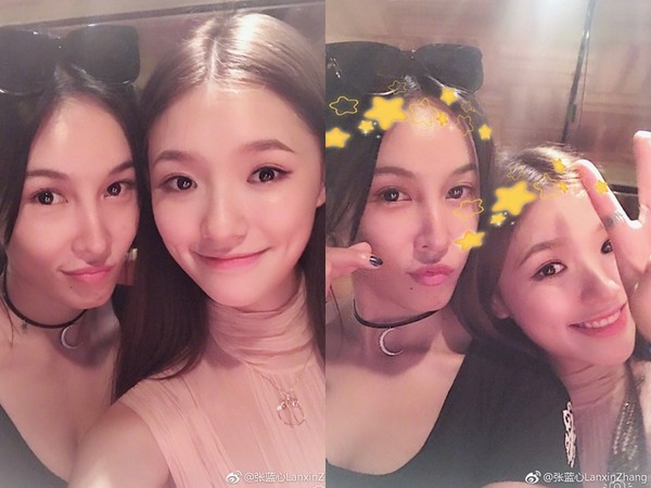 林允和张蓝心甜蜜自拍.(图/翻摄自张蓝心微博)