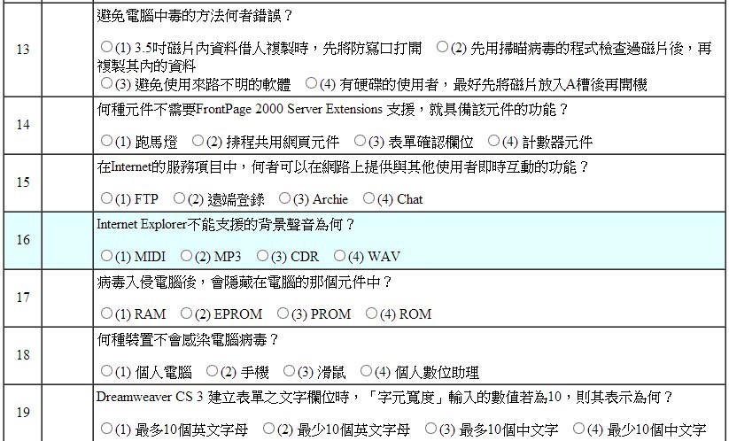 考FrontPage、3.5吋磁片 台湾丙级证照考试让