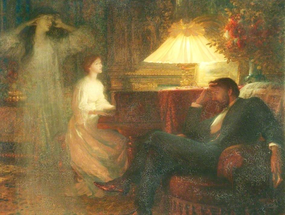 ▲【圖 1】Frank Dicksee, A Reverie, 1895, oil on canvas, 106 × 138.5 cm