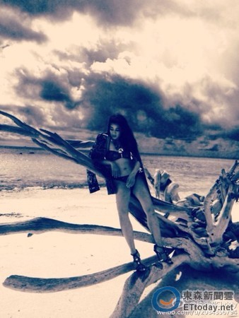 辣妈钟丽缇PO三点式泳衣照 坚决不下水:怕鲨鱼