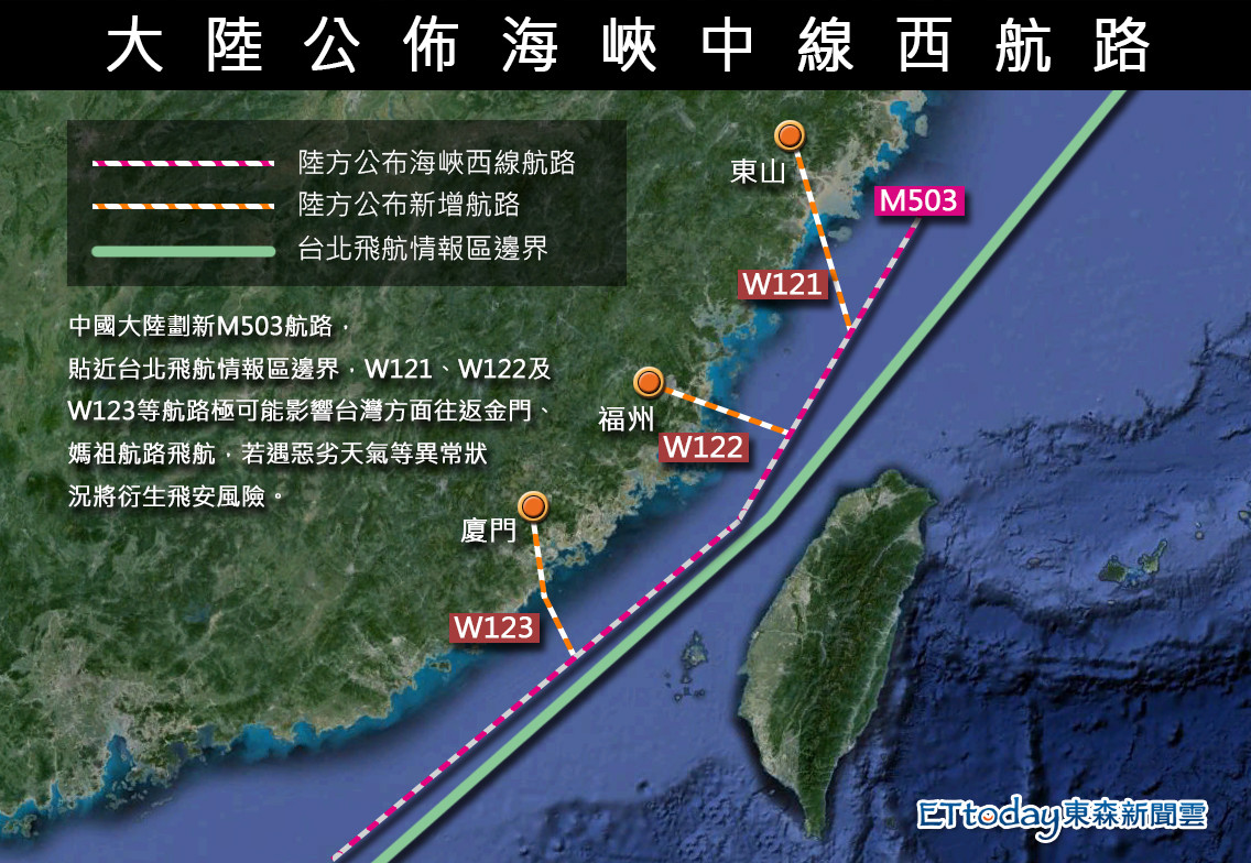 大陆公布海峡中线西航路.(图/视觉设计师王君仁制)