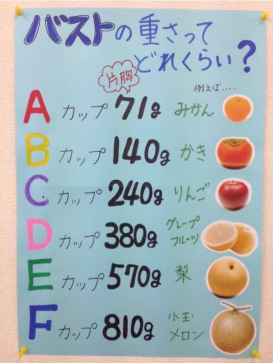 水果对照表abcd罩杯图片