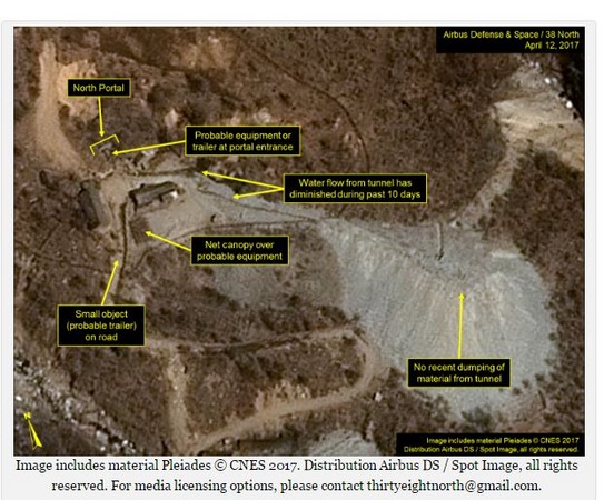 ▲衛星影像拍攝到北韓豐溪里的核試場有活動跡象。（圖／翻攝自38 North網站）