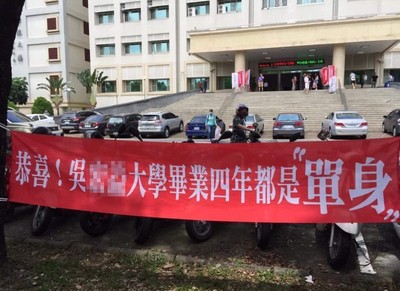 「恭喜！大學四年都單身」屏科大辦畢業典禮　超慘布條笑瘋網