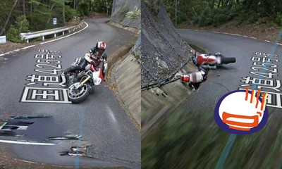 重機騎士壓車帥炸!下秒糗雷殘「一屁股栽進水溝」 Google街景車全都錄