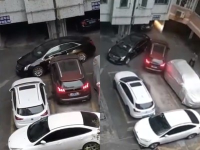 趕上班車位被卡死！他催油門猛撞「凱迪拉克」煞氣離開　網讚：療癒