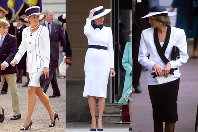 梅蘭妮亞致敬黛妃！穿她最愛「白色配海軍藍」見英女王　卡蜜拉也在場