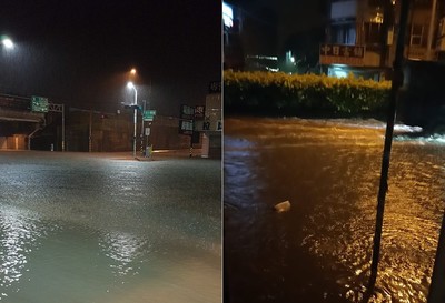 影／台南大雷雨「崑山水上樂園再開」　水淹半輪高、人孔蓋浮起來