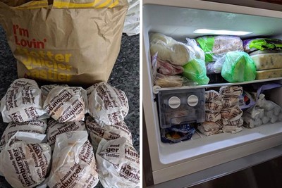 冷凍庫塞滿22元漢堡當早餐　網轟：省錢省到全付醫藥費