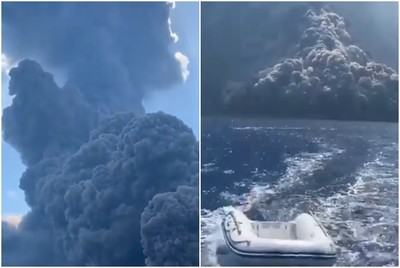 「蕈狀雲根部」畫面曝光！義大利火山又爆發　整片黑雲衝來嚇壞