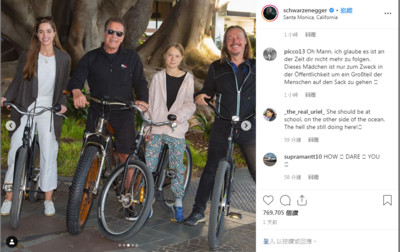 阿諾和瑞典環保少女騎車遊加州　大讚「我的朋友兼英雄」