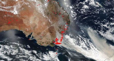 澳洲極端野火「煙雲」飄1.2萬公里　南美陽光也變紅了