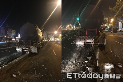 高雄小港區化學槽車酒駕衝撞分隔島！「號誌桿+路燈全倒」碎屑噴飛一地