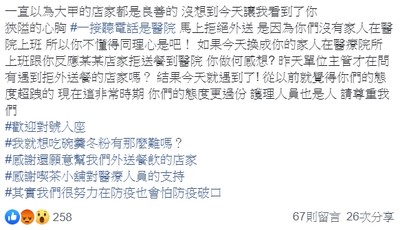 大甲小吃店拒送醫院！護理師難過PO網「不懂同理心」…網友怒列為拒買店家