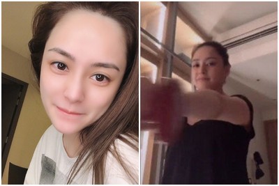 阿嬌拍居家運動影片 ... 曝光豪宅內部! 「名牌包放滿整面牆」要架梯子拿