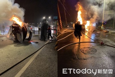 富二代雨夜駕車訪友　回家路撞分隔島「翻覆起火」…困車內燒成焦屍