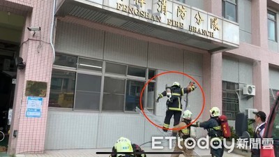 影／高雄勇消訓練攀4公尺梯重摔　喀嚓！脊椎骨折恐癱...送醫搶救中