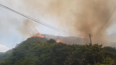 苗栗好望角火燒山！黑煙火勢逼近「過港隧道古蹟」　警消急出動搶救