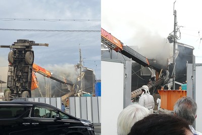 大阪起重機翻覆　「吊臂穿越工地」砸穿對街民宅屋頂！驚悚畫面曝光