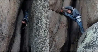 超猛70歲戰鬥民族阿伯！「頭下腳上」飛降岩壁　從不扣安全繩
