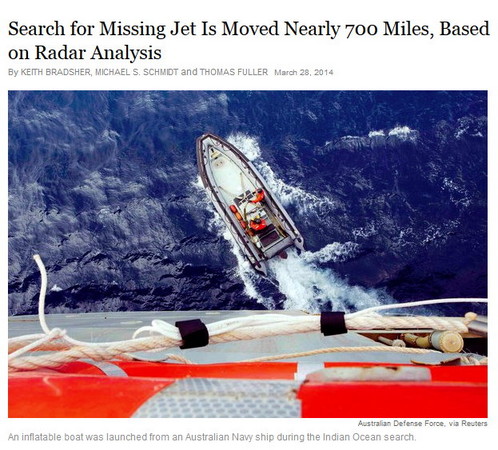 纽约时报\/澳洲宣布:马航搜索区域北移1100公里