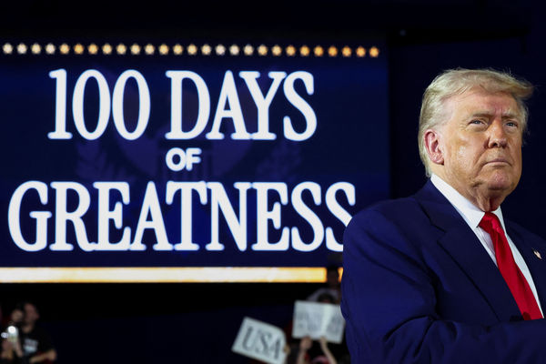 ▲▼美國總統川普（Donald Trump）就職百日演說。（圖／路透）