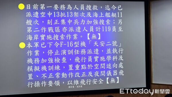 ▲▼飛官辛柏毅駕駛F-16V戰機失聯，空軍召開記者會說明狀況。（圖／記者呂佳賢攝）
